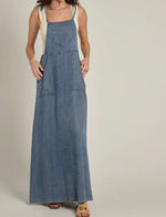 Tie shoulder soft denim maxi dress