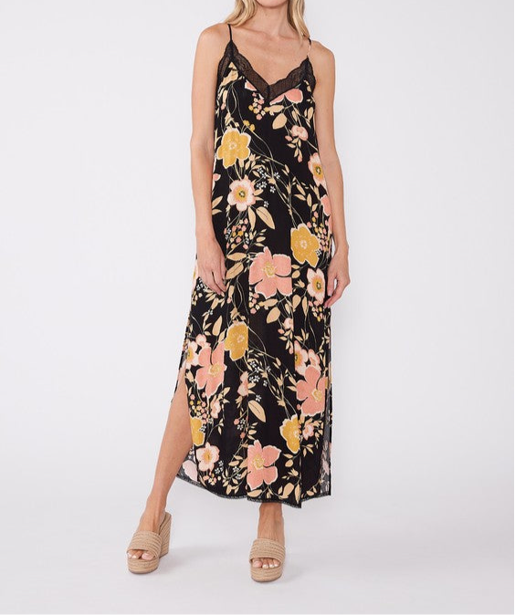 Floral Lace Trim Racerback Maxi Dress