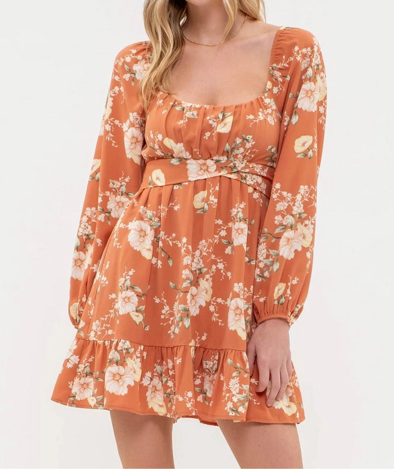 Fall floral mini dress