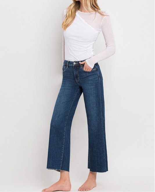 Mid rise cropped wide leg jean