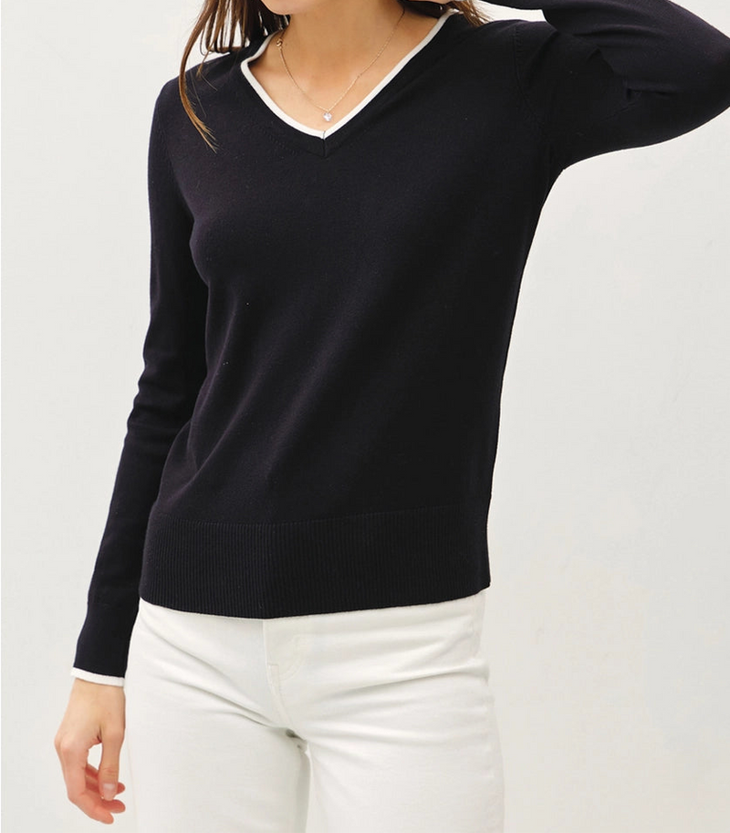 Varsity style V-neck classic sweater