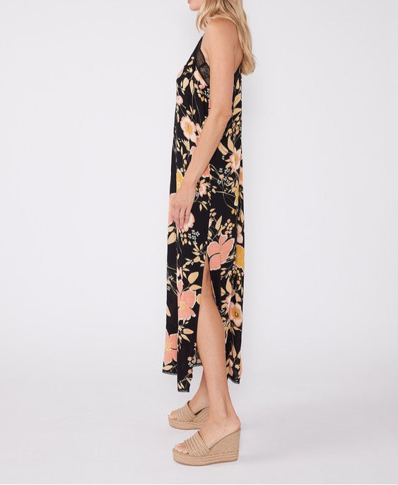 Floral Lace Trim Racerback Maxi Dress