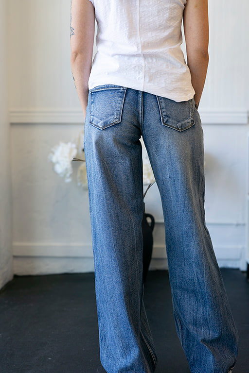 Mid rise wide leg jean