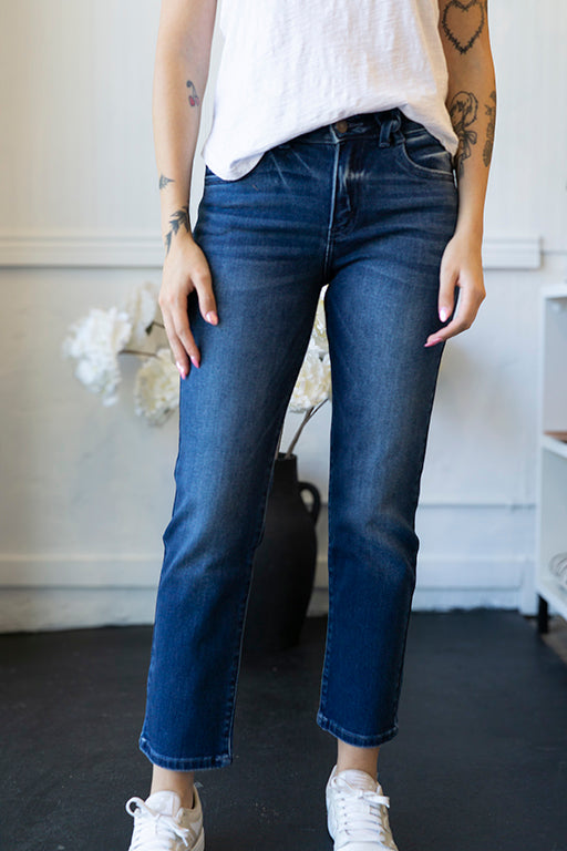 Mid rise slim straight jean