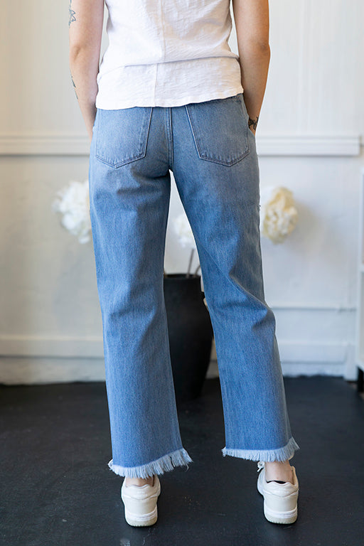 High rise straight leg jean