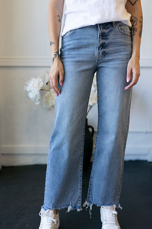 High rise slim wide leg jean