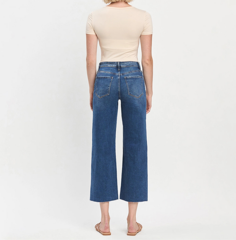 High rise raw hem cropped jeans