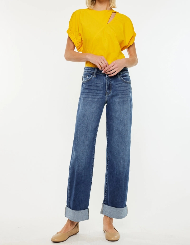 High rise wide leg jean