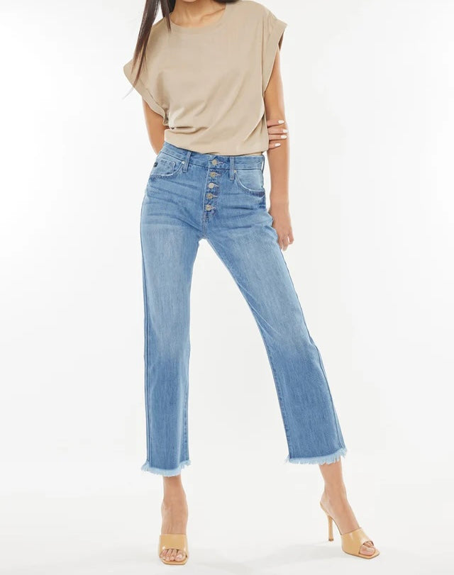 High rise straight leg jean