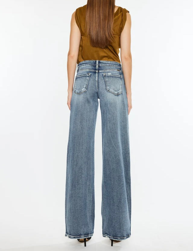 Mid rise wide leg jean