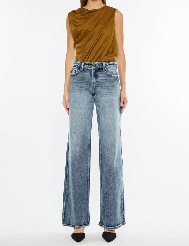 Mid rise wide leg jean