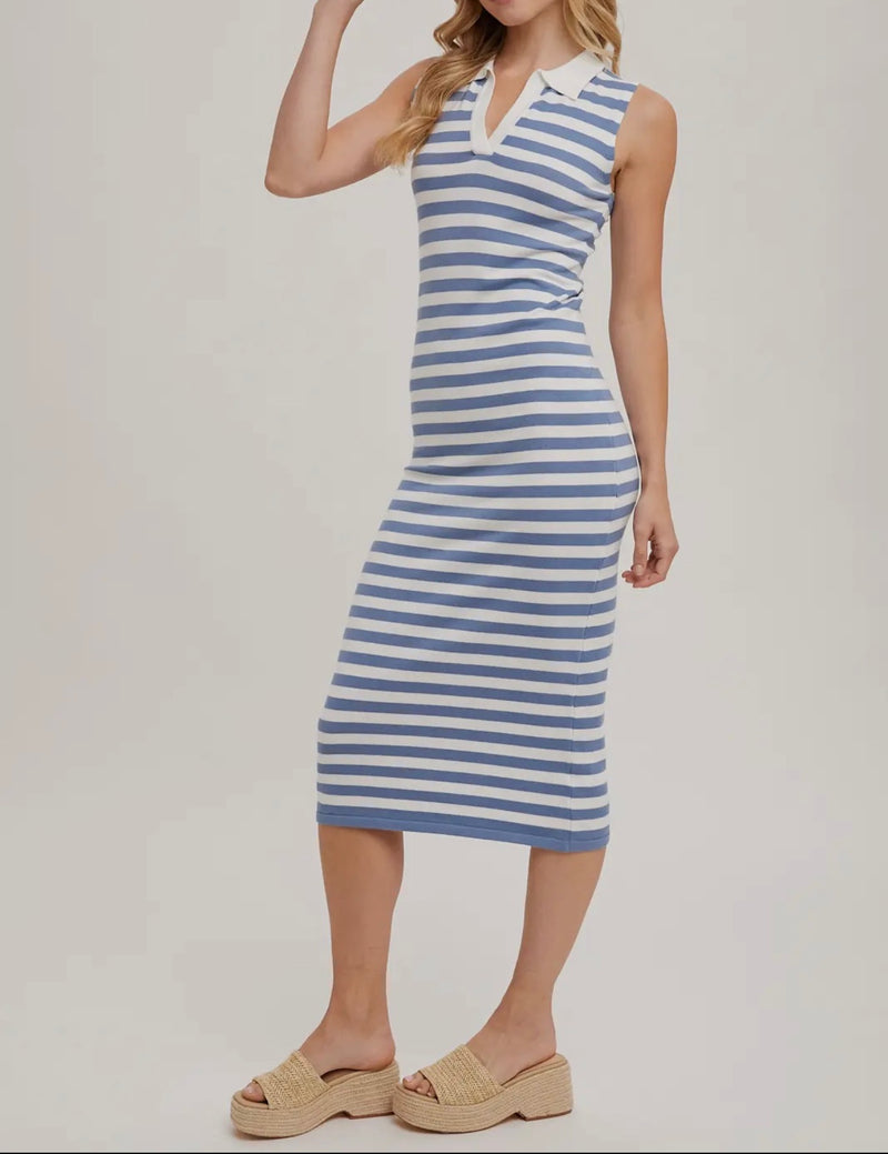 Striped collared midi dress