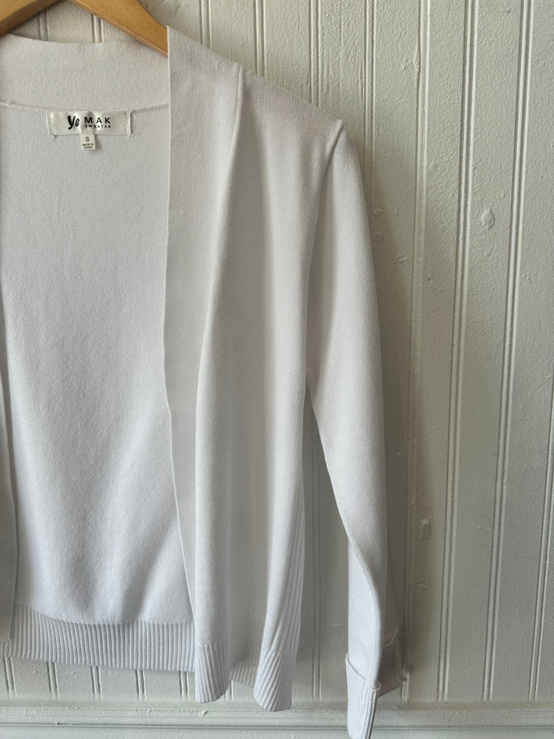 Open front 3/4 sleeve cardigan- White