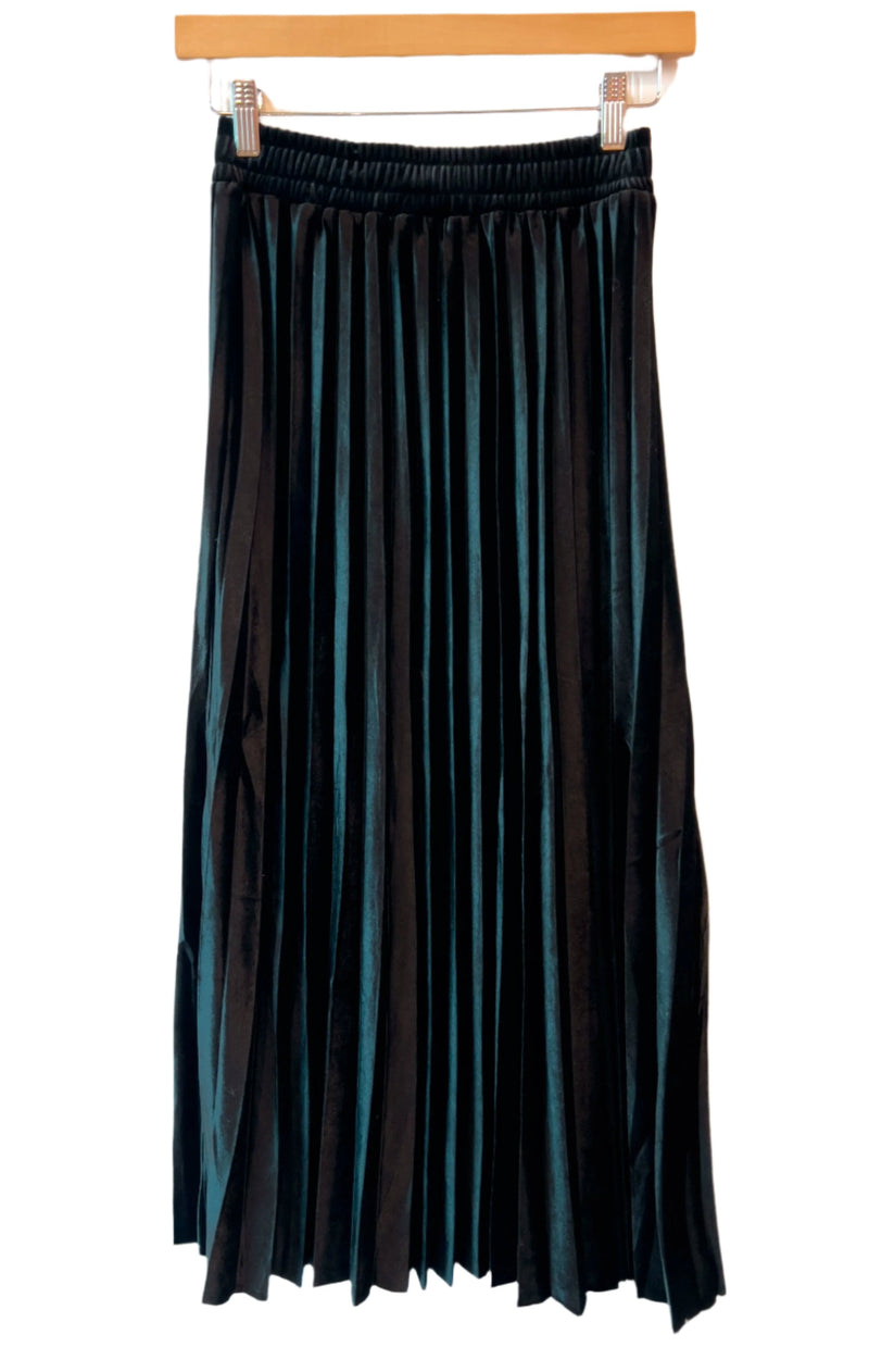 Velour pleated midi skirt