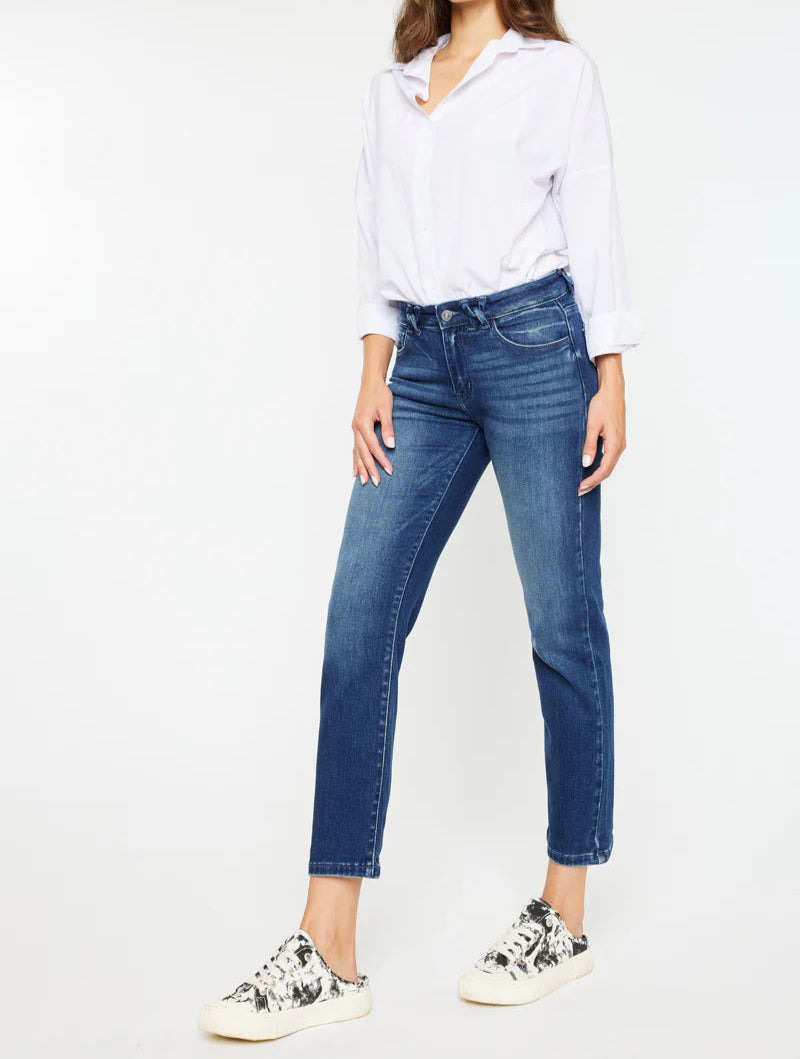 Mid rise slim straight jean