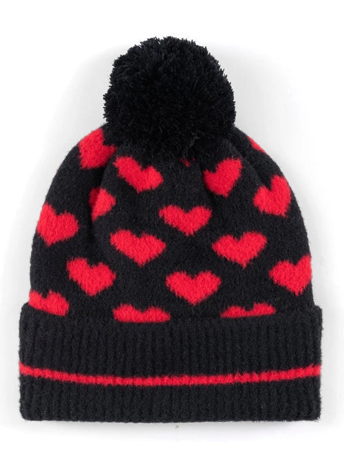 Be my Valentine pom pom beanie- black