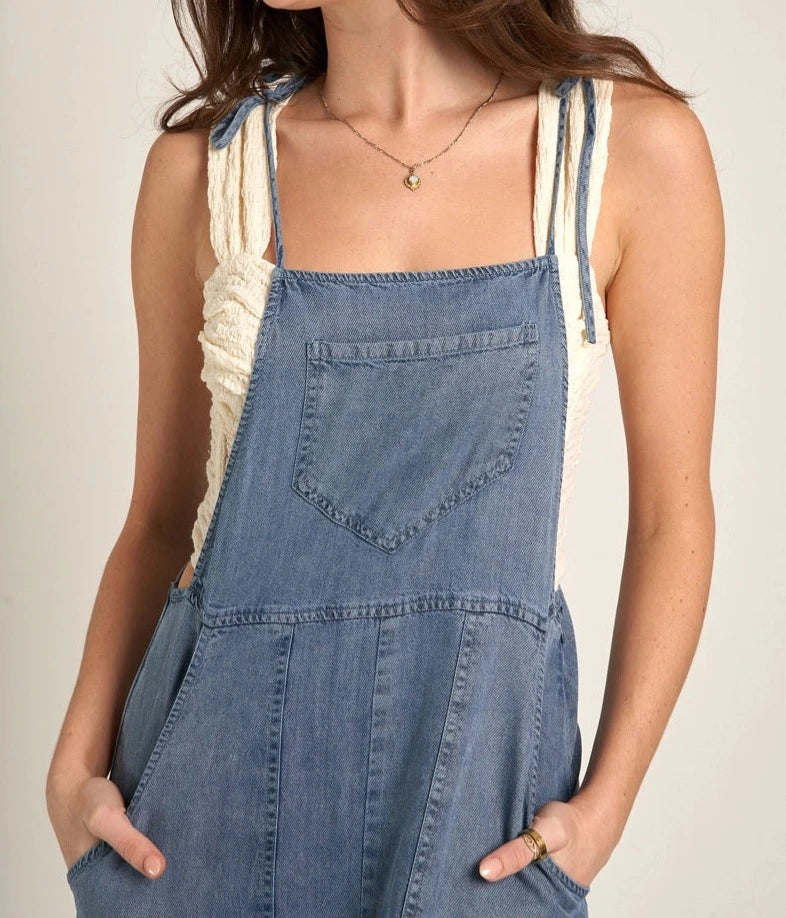 Tie shoulder soft denim maxi dress