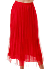 Mesh pleated skirt red