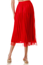 Mesh pleated skirt red